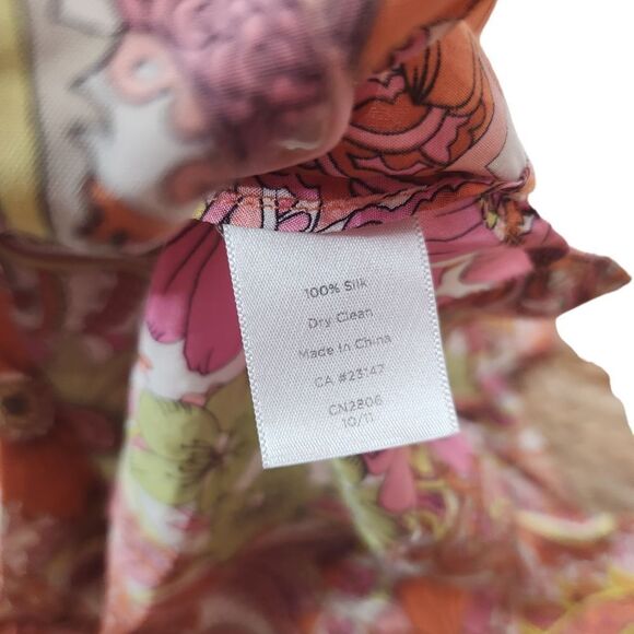 Talbots Pink Colorful Floral Retro Print Silk Blouse Top Small - Picture 7 of 9